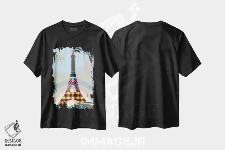 تیشرت مشکی طرح دار "برج ایفل"، تزئینی اثر لانره استودیو | فروشگاه ایماژ
