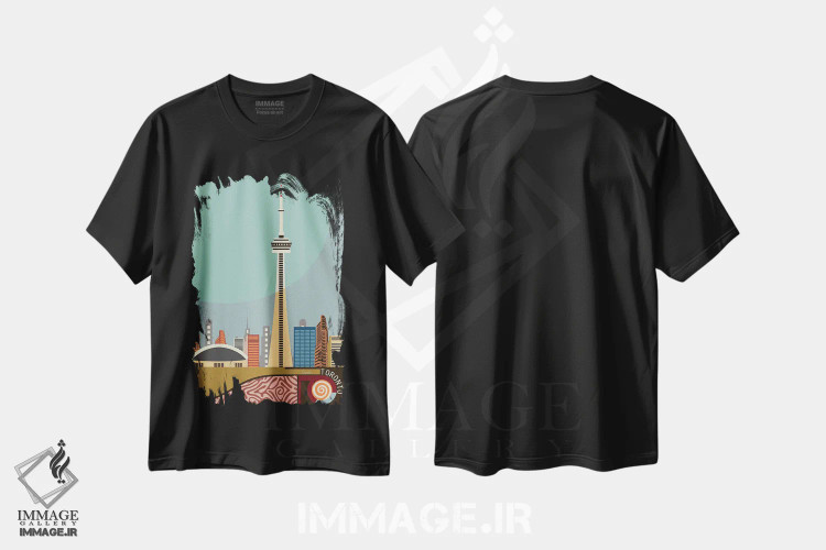 تیشرت مشکی طرح دار "برج CN تورنتو"، تزئینی اثر لانره استودیو | immage.ir