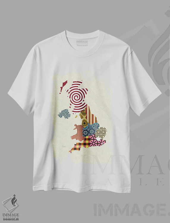 تیشرت سفید طرح دار "بریتانیا"، تزئینی اثر لانره استودیو | فروشگاه ایماژ