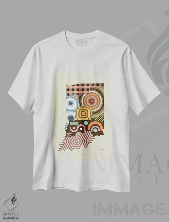 تیشرت سفید طرح دار "ایالت ایندیانا"، تزئینی اثر لانره استودیو | فروشگاه ایماژ