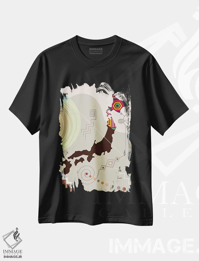 تیشرت مشکی طرح دار "ژاپن به سبک هنری"، تزئینی اثر لانره استودیو | فروشگاه ایماژ