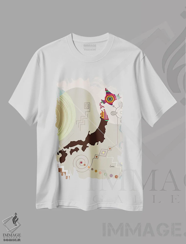 تیشرت سفید طرح دار "ژاپن به سبک هنری"، تزئینی اثر لانره استودیو | immage.ir