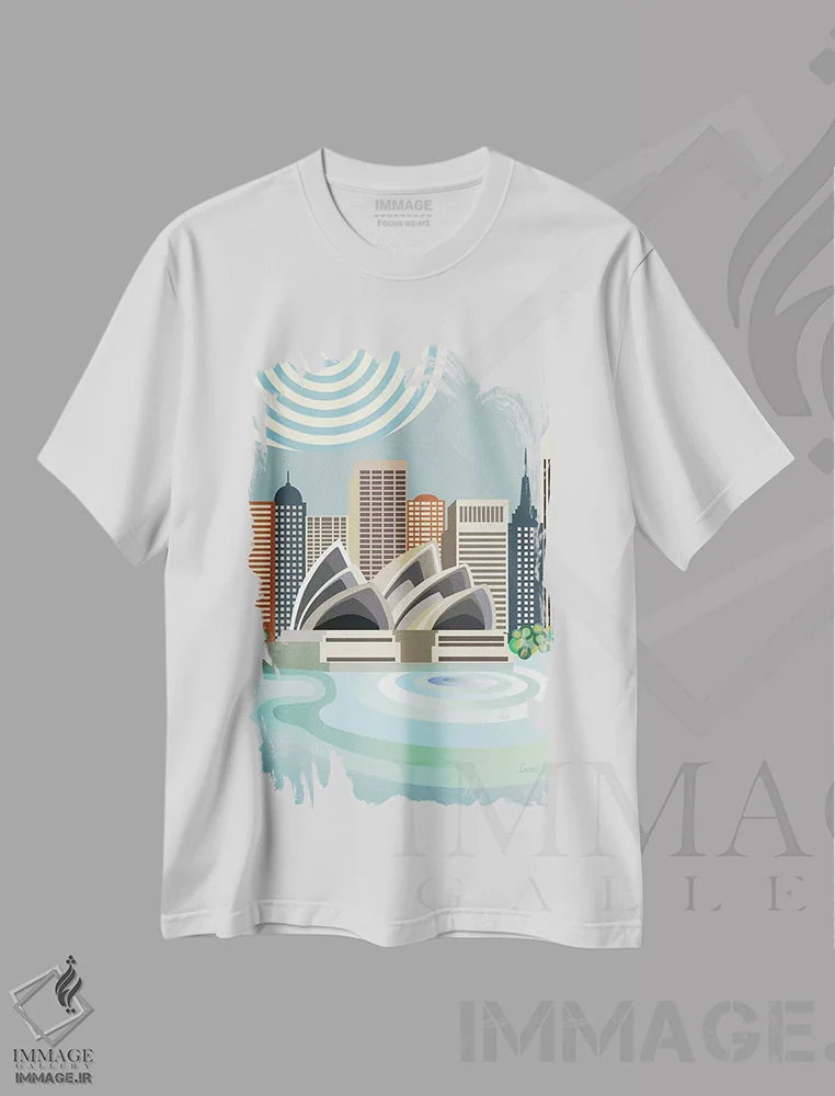 تیشرت سفید طرح دار "اپرای سیدنی"، تزئینی اثر لانره استودیو | immage.ir