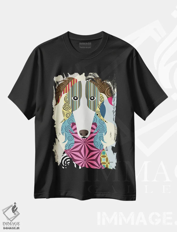 تیشرت مشکی طرح دار "بورزوی سگ گرگ نما روسی"، تزئینی اثر لانره استودیو | فروشگاه ایماژ
