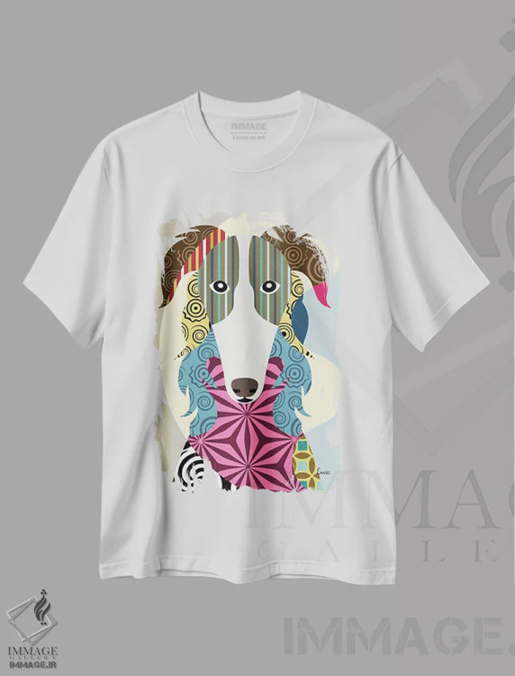 تیشرت سفید طرح دار "بورزوی سگ گرگ نما روسی"، تزئینی اثر لانره استودیو | immage.ir