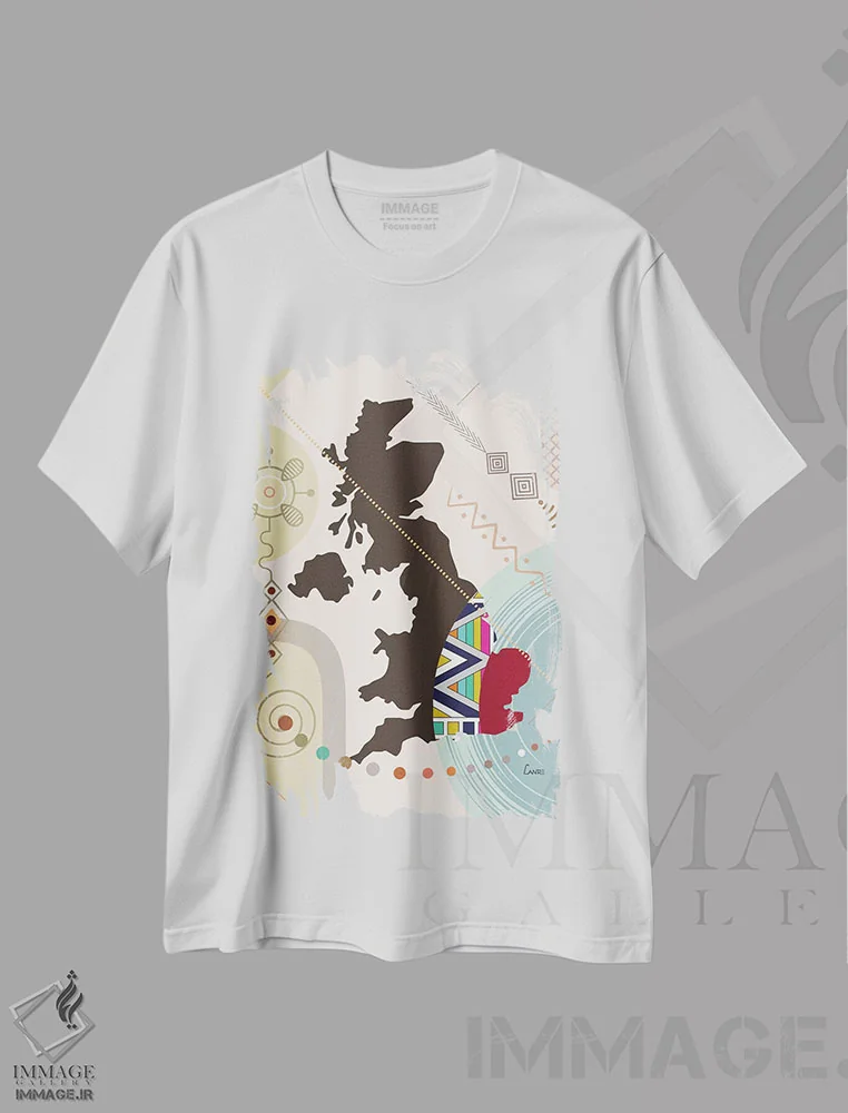 تیشرت سفید طرح دار "بریتانیا به سبک هنری"، تزئینی اثر لانره استودیو | فروشگاه ایماژ