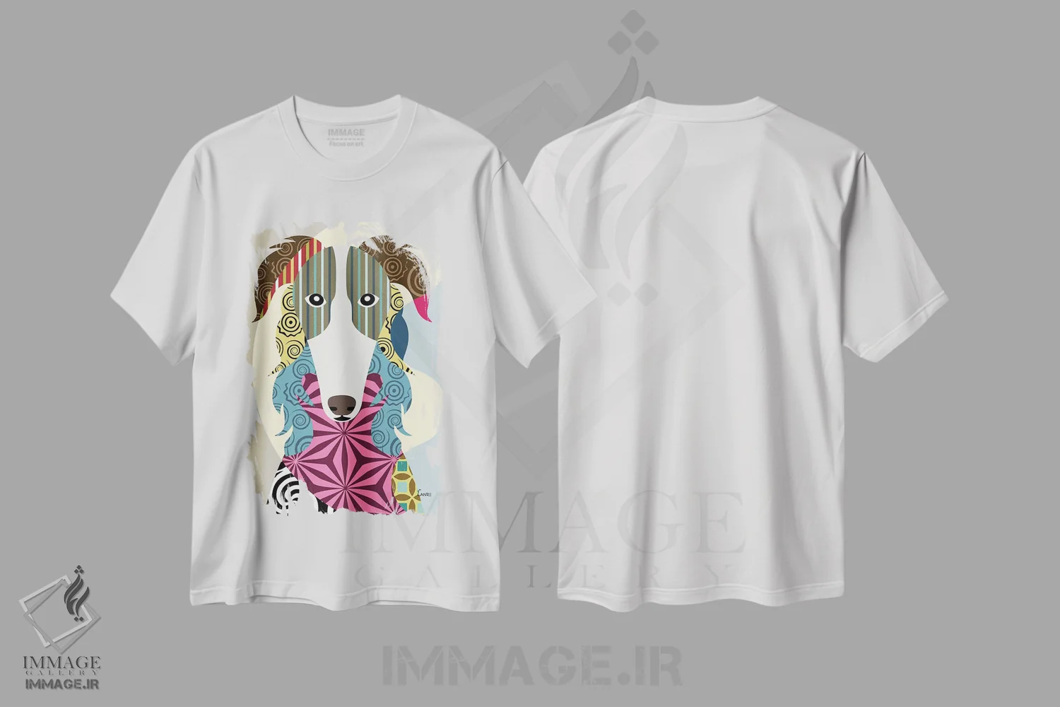 تیشرت سفید طرح دار "بورزوی سگ گرگ نما روسی"، تزئینی اثر لانره استودیو | immage.ir