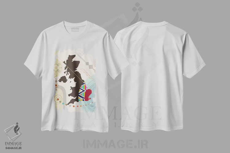 تیشرت سفید طرح دار "بریتانیا به سبک هنری"، تزئینی اثر لانره استودیو | فروشگاه ایماژ