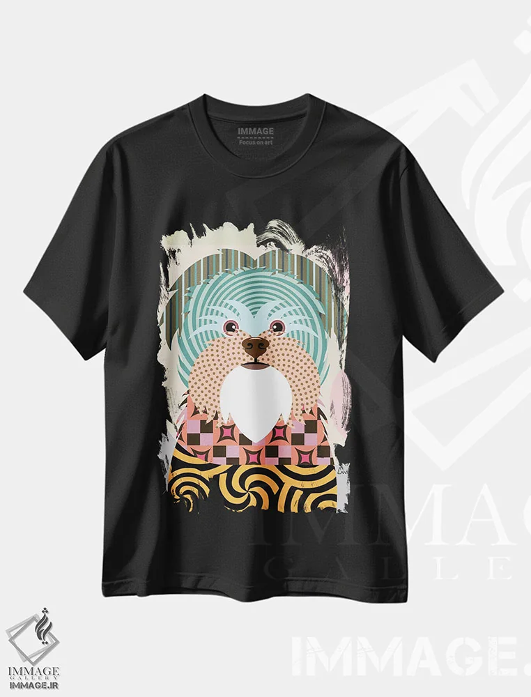 تیشرت مشکی طرح دار "آفن پینشر"، تزئینی اثر لانره استودیو | فروشگاه ایماژ