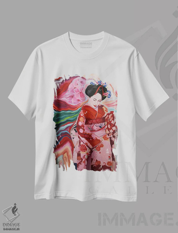 تیشرت سفید طرح دار دنیای جادویی گیشا، دکور معاصر اثر جین لانتسمن | immage.ir