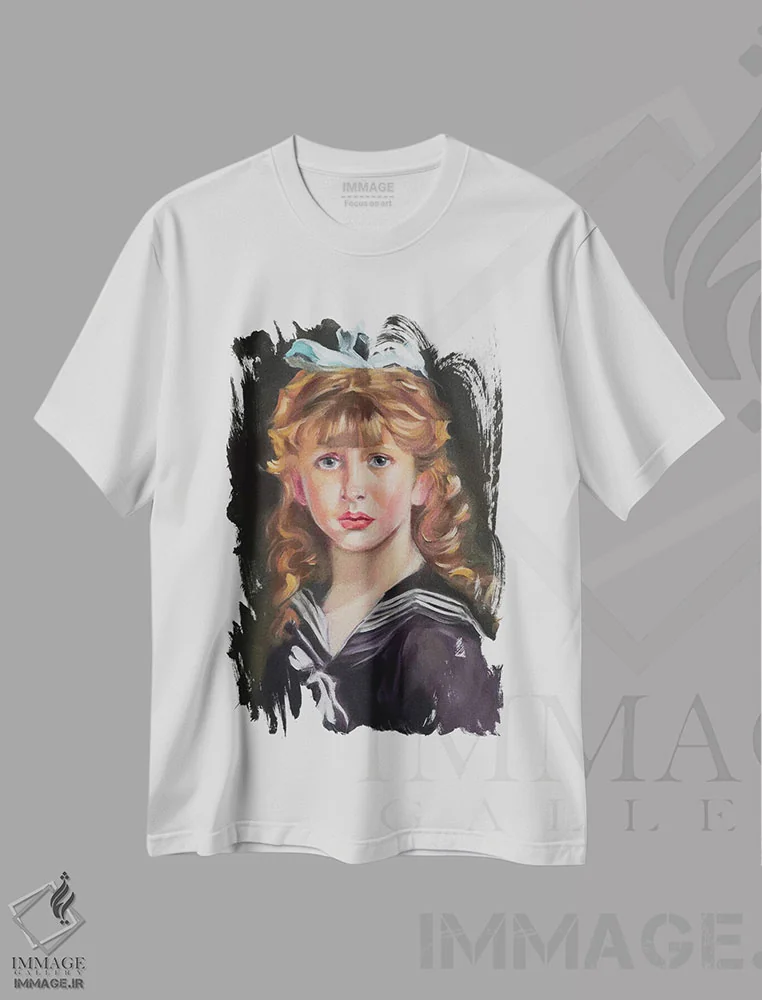 تیشرت سفید طرح دار دختر کوچولو و پاپیون، دکور معاصر اثر جین لانتسمن | فروشگاه ایماژ