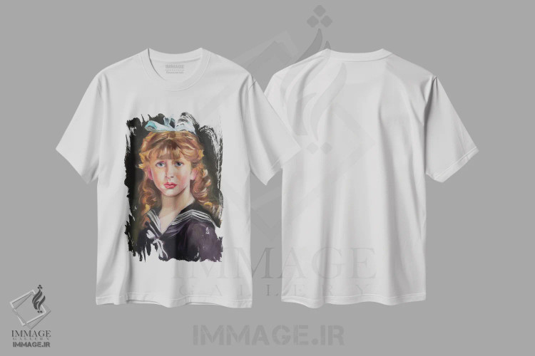 تیشرت سفید طرح دار دختر کوچولو و پاپیون، دکور معاصر اثر جین لانتسمن | فروشگاه ایماژ