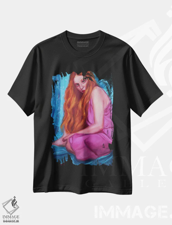 تیشرت مشکی طرح دار تصویر دختر قرمز مو، دکور معاصر اثر جین لانتسمن | فروشگاه ایماژ