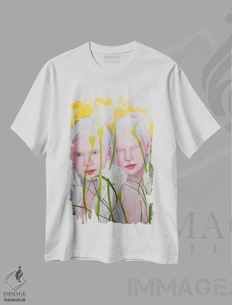 تیشرت سفید طرح دار پری های گل، دکور معاصر اثر جین لانتسمن | فروشگاه ایماژ