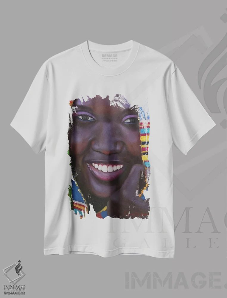 تیشرت سفید طرح دار لبخند زیبا. آفریقایی، هنر آمریکایی آفریقایی تبار اثر جین لانتسمن | immage.ir