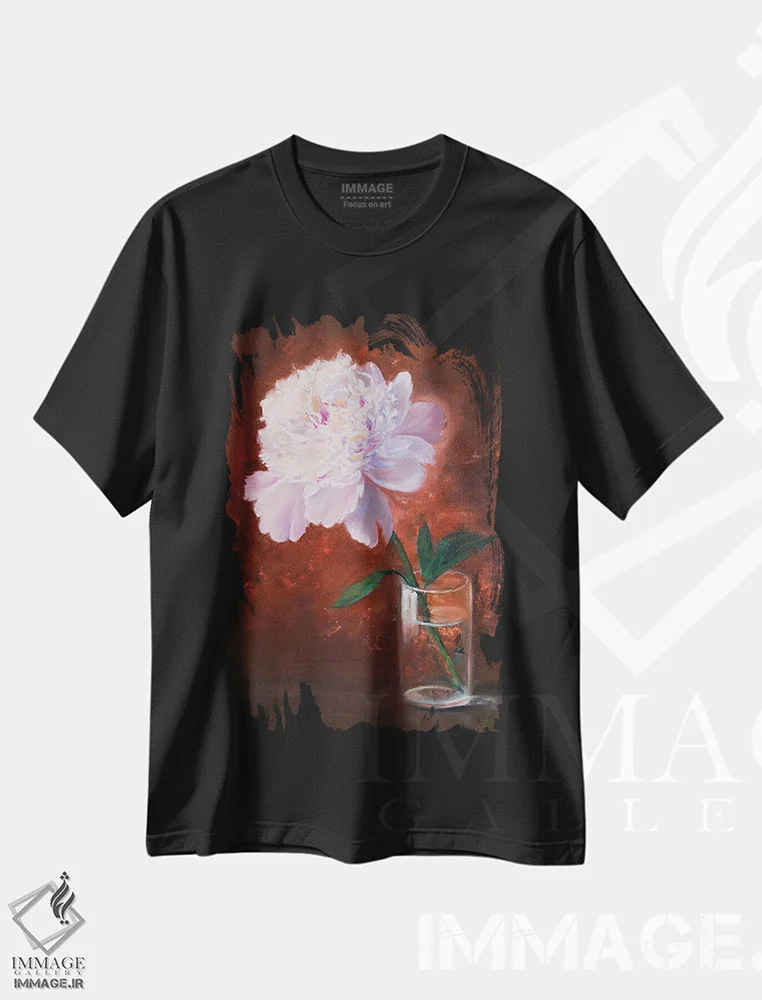 تیشرت مشکی طرح دار پئونی تنها، دکور معاصر اثر جین لانتسمن | فروشگاه ایماژ