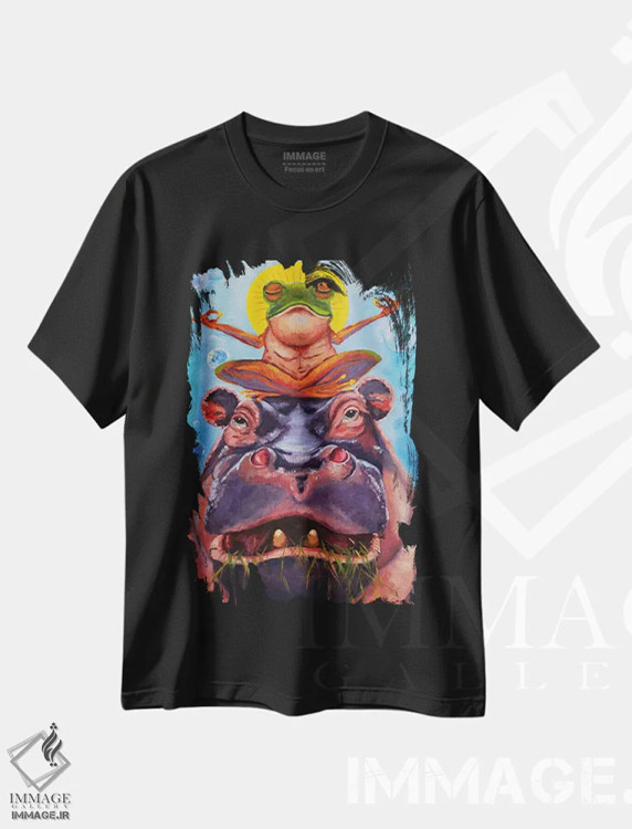 تیشرت مشکی طرح دار جسم و روح. اسب آبی و دوستش، دکور معاصر اثر جین لانتسمن | فروشگاه ایماژ