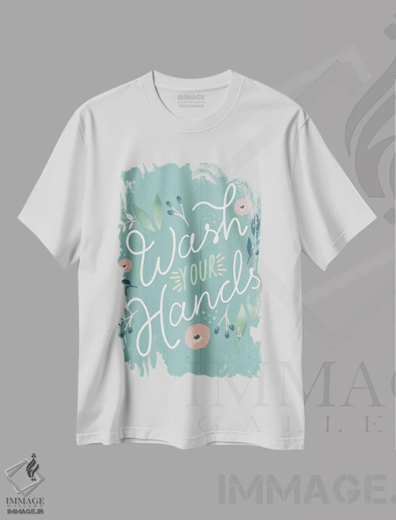 تیشرت سفید طرح دار "دست هایت را بشور"، دکور روستایی اثر لوییز آلن | فروشگاه ایماژ
