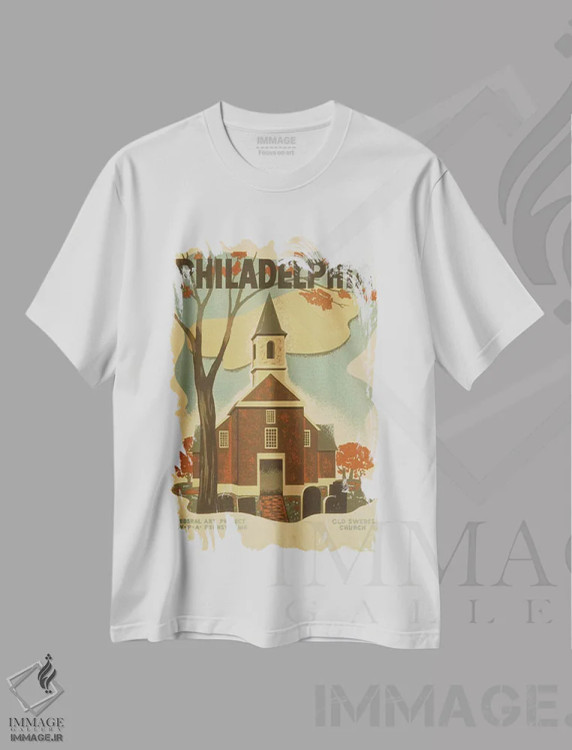 تیشرت سفید طرح دار "فیلادلفیا"، تایپوگرافی اثر کتابخانه کنگره | immage.ir