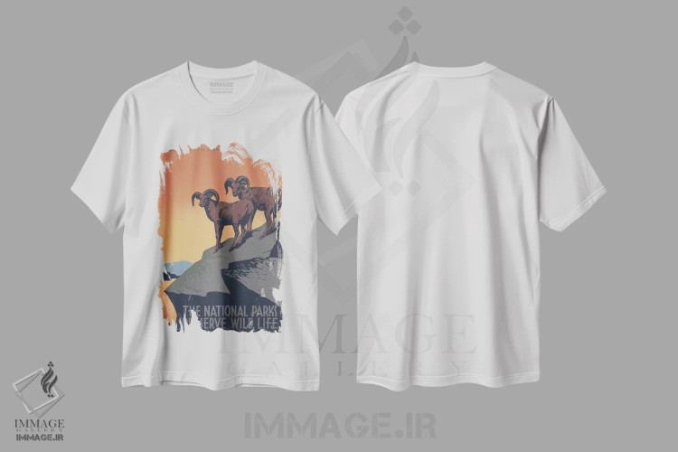 تیشرت سفید طرح دار "پارک های ملی، حافظ حیات وحش"، تزئینی اثر کتابخانه کنگره | فروشگاه ایماژ