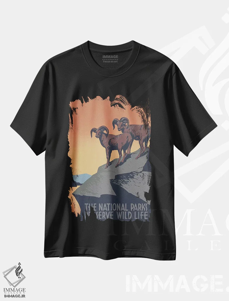 تیشرت مشکی طرح دار "پارک های ملی، حافظ حیات وحش"، تزئینی اثر کتابخانه کنگره | immage.ir