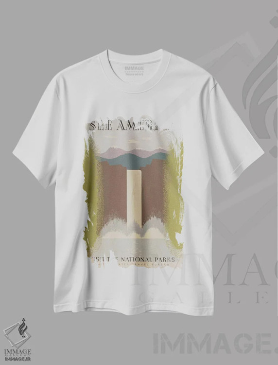 تیشرت سفید طرح دار "از پارک های ملی دیدن کنید"، تزئینی اثر کتابخانه کنگره | فروشگاه ایماژ
