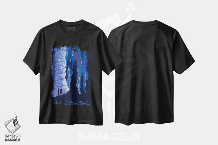 تیشرت مشکی طرح دار "غارها"، تزئینی اثر کتابخانه کنگره | فروشگاه ایماژ