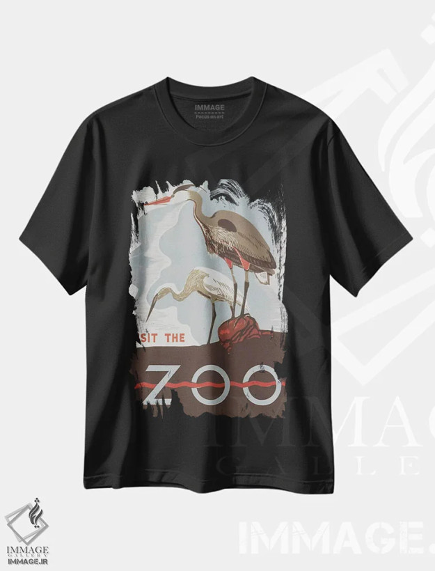 تیشرت مشکی طرح دار "بازدید از باغ وحش"، تزئینی اثر کتابخانه کنگره | فروشگاه ایماژ