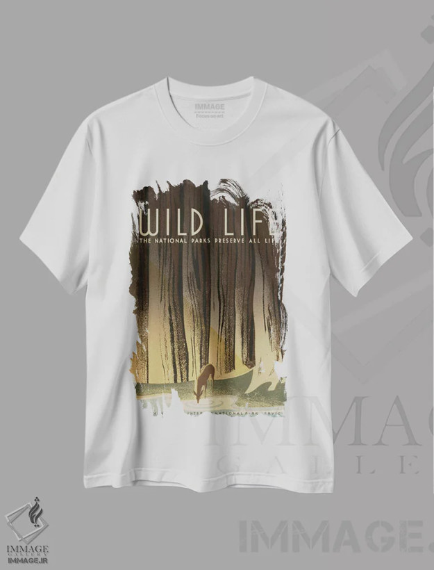 تیشرت سفید طرح دار "حیات وحش"، تزئینی اثر کتابخانه کنگره | فروشگاه ایماژ