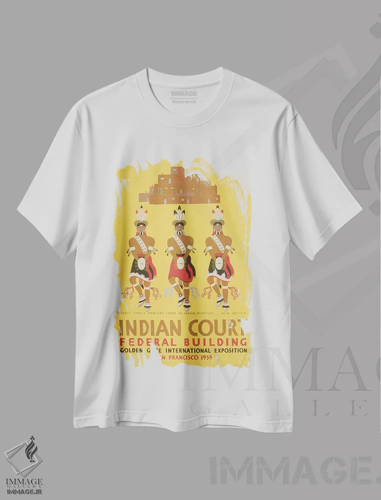 تیشرت سفید طرح دار "پروژه هنری WPA: دادگاه هندی"، تایپوگرافی اثر کتابخانه کنگره | فروشگاه ایماژ
