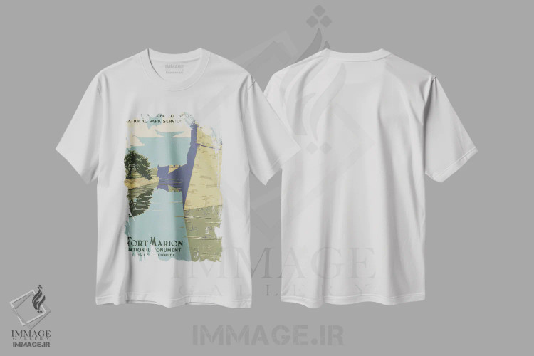 تیشرت سفید طرح دار "بنای ملی فورت ماریون، سنت آگوستین، فلوریدا"، تزئینی اثر کتابخانه کنگره | immage.ir