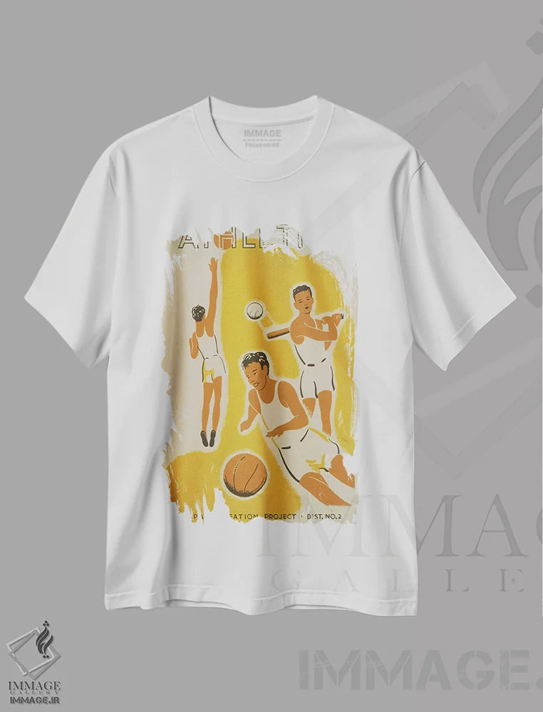تیشرت سفید طرح دار "پروژه تفریحی WPA: ورزش ۲"، تزئینی اثر کتابخانه کنگره | فروشگاه ایماژ