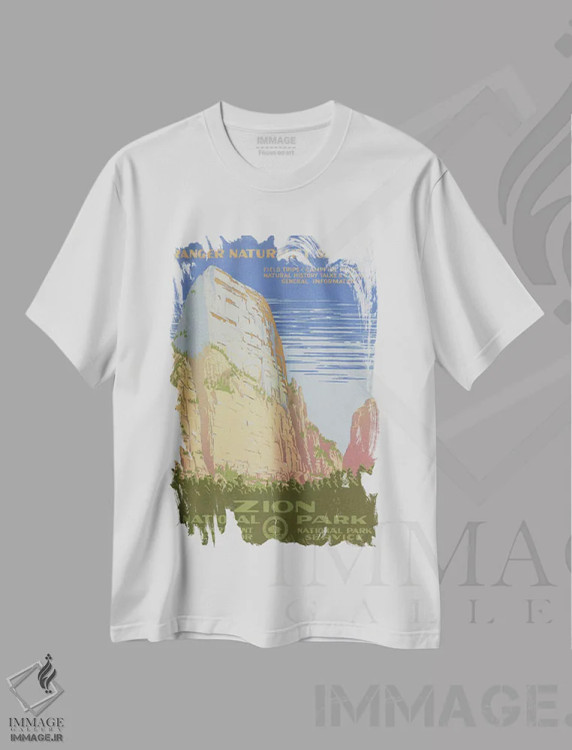 تیشرت سفید طرح دار "پارک ملی زایون"، تزئینی اثر کتابخانه کنگره | immage.ir