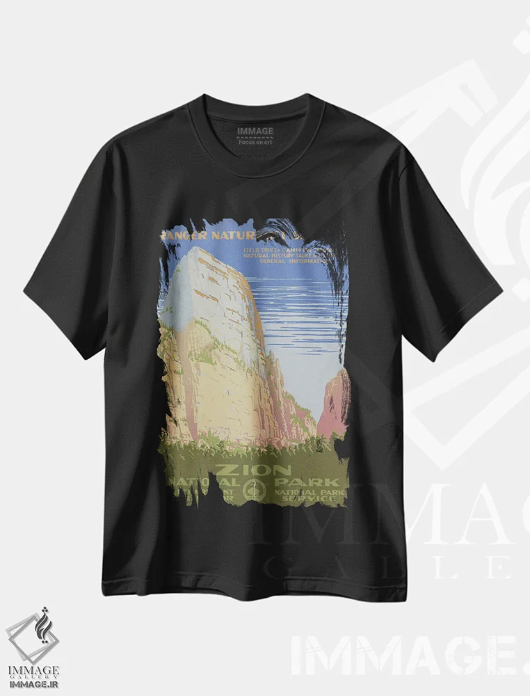 تیشرت مشکی طرح دار "پارک ملی زایون"، تزئینی اثر کتابخانه کنگره | فروشگاه ایماژ