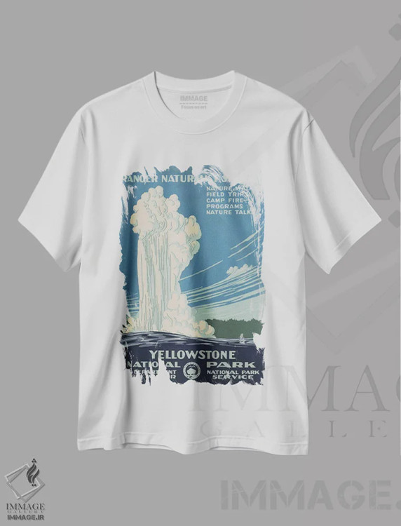 تیشرت سفید طرح دار "پارک ملی یلو استون"، تزئینی اثر کتابخانه کنگره | فروشگاه ایماژ