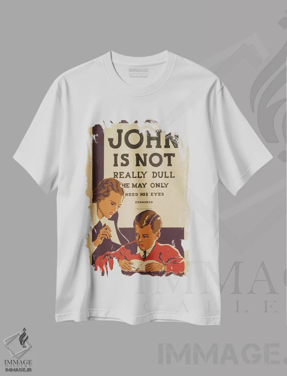 تیشرت سفید طرح دار "چشم هایت را معاینه کن"، تایپوگرافی اثر کتابخانه کنگره | فروشگاه ایماژ