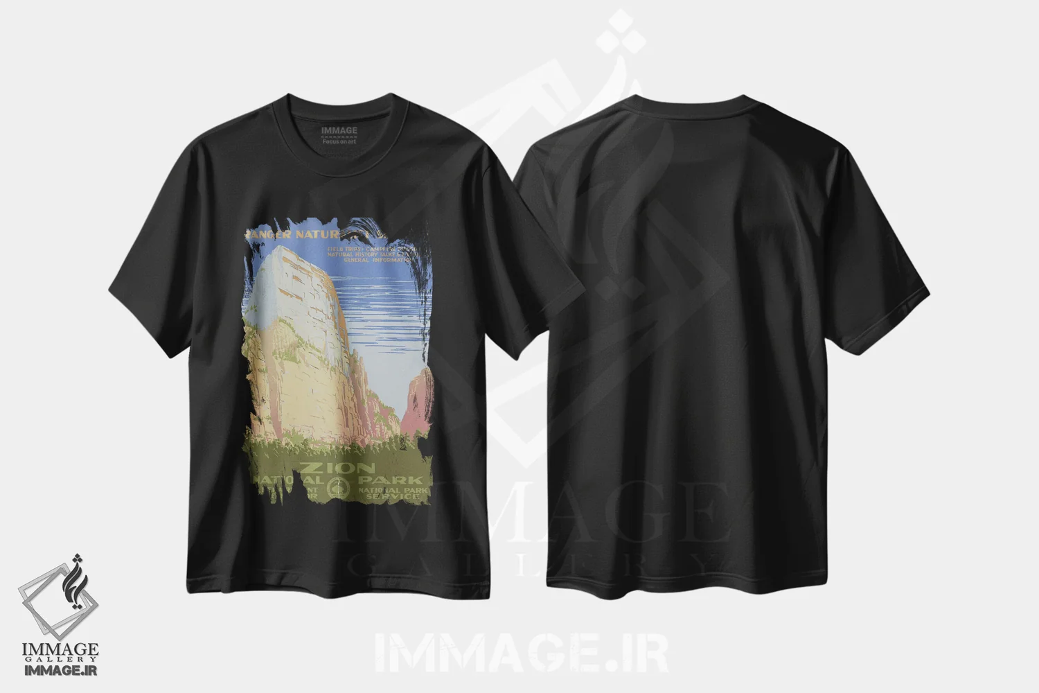 تیشرت مشکی طرح دار "پارک ملی زایون"، تزئینی اثر کتابخانه کنگره | فروشگاه ایماژ