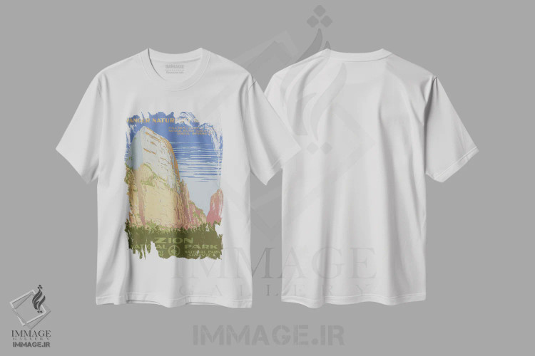 تیشرت سفید طرح دار "پارک ملی زایون"، تزئینی اثر کتابخانه کنگره | immage.ir