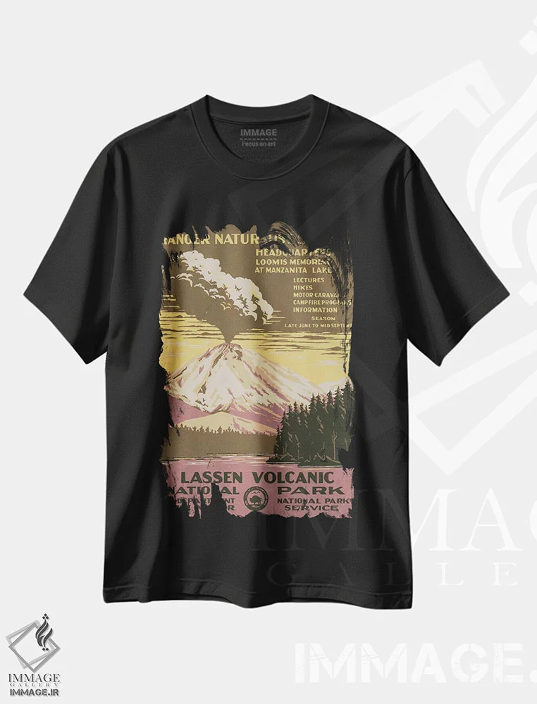 تیشرت مشکی طرح دار "پارک ملی آتشفشانی لاسن"، تزئینی اثر کتابخانه کنگره | immage.ir