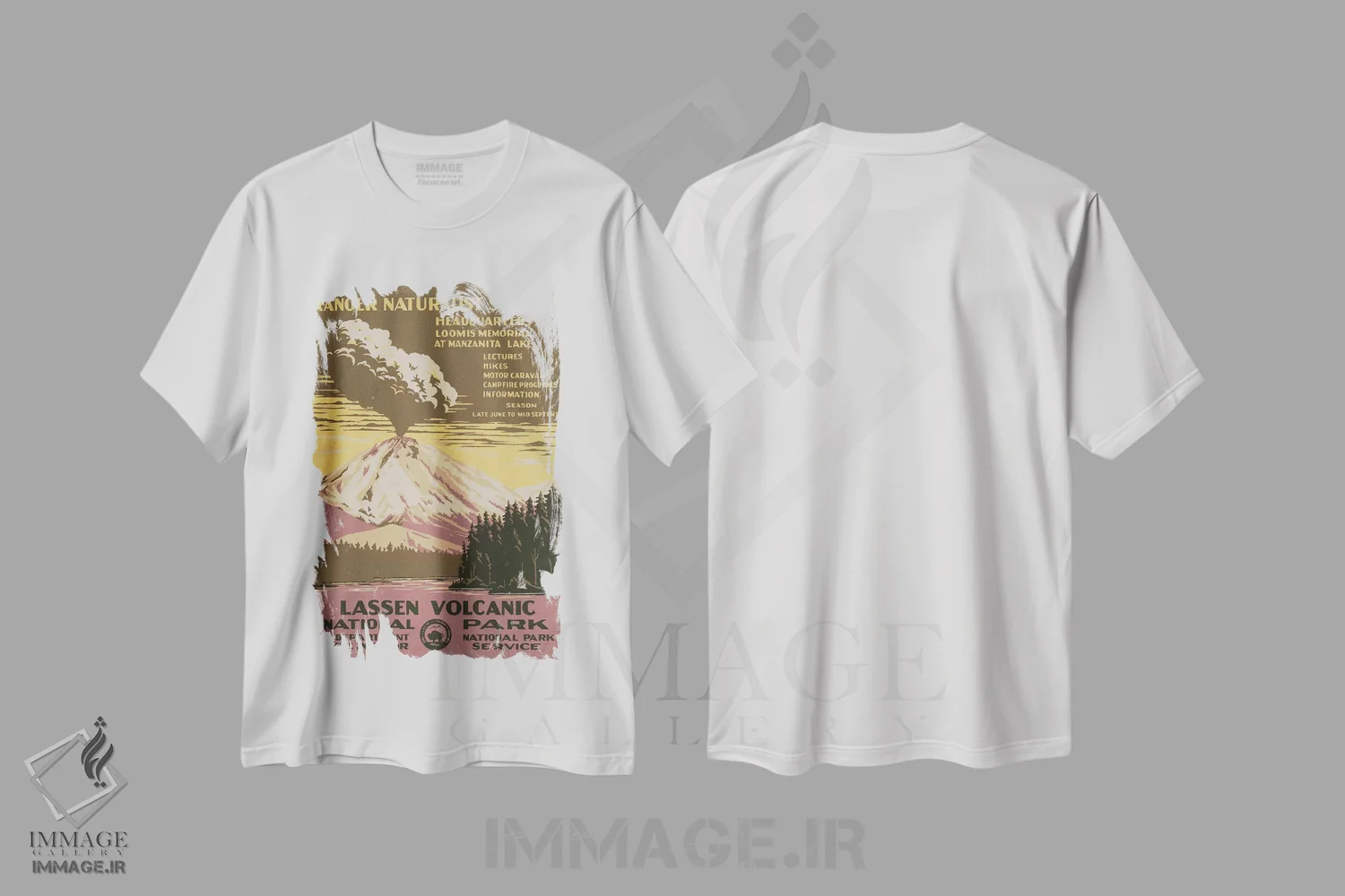 تیشرت سفید طرح دار "پارک ملی آتشفشانی لاسن"، تزئینی اثر کتابخانه کنگره | فروشگاه ایماژ