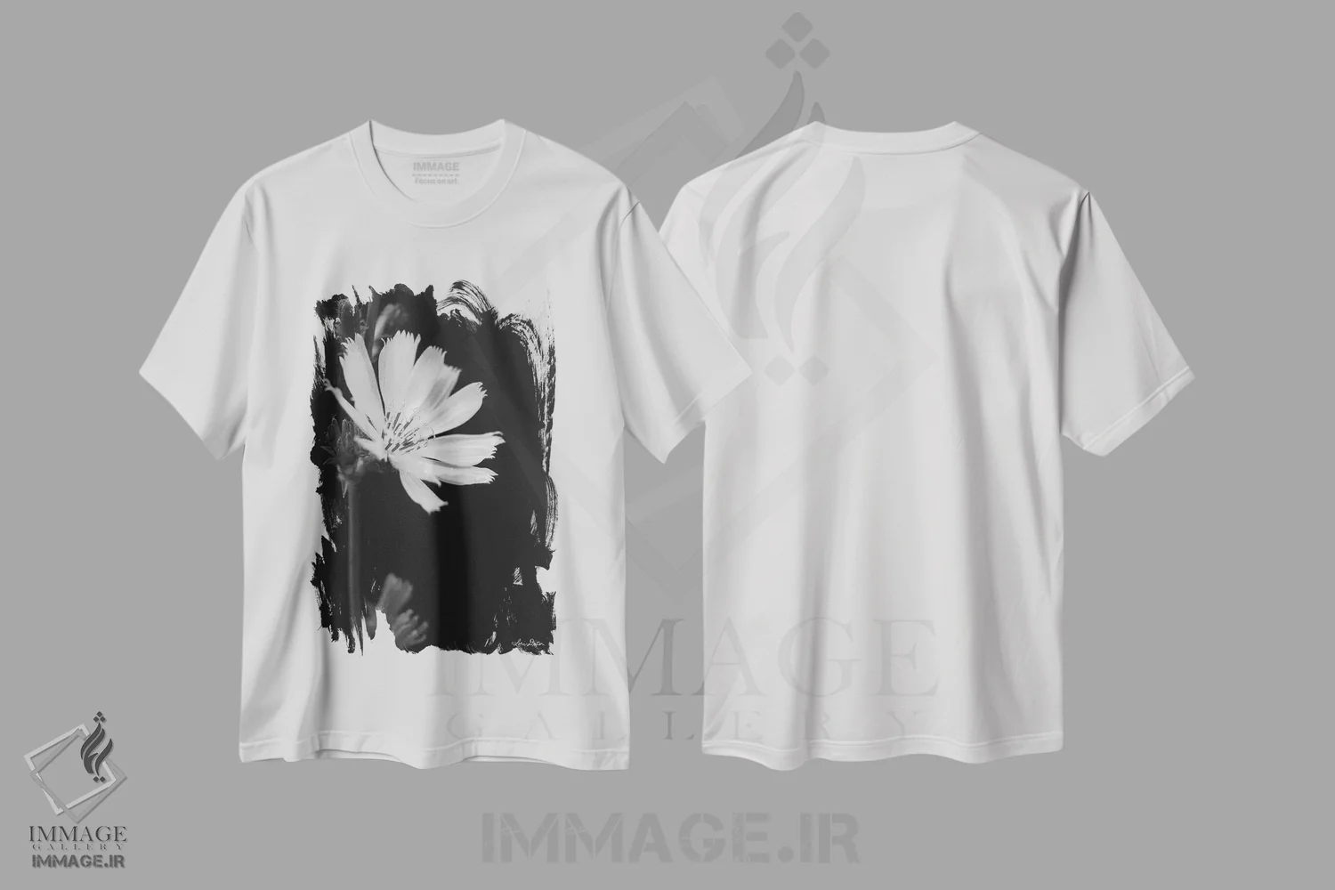 تیشرت سفید طرح دار آرزوهای گلبرگی، عکاسی سیاه و سفید اثر لری دیتِر | فروشگاه ایماژ