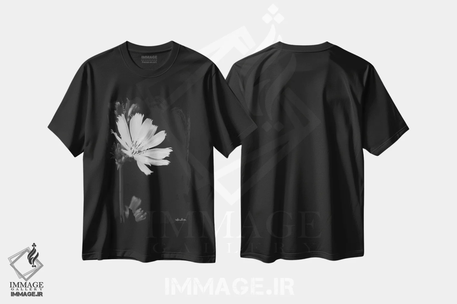تیشرت مشکی طرح دار آرزوهای گلبرگی، عکاسی سیاه و سفید اثر لری دیتِر | immage.ir
