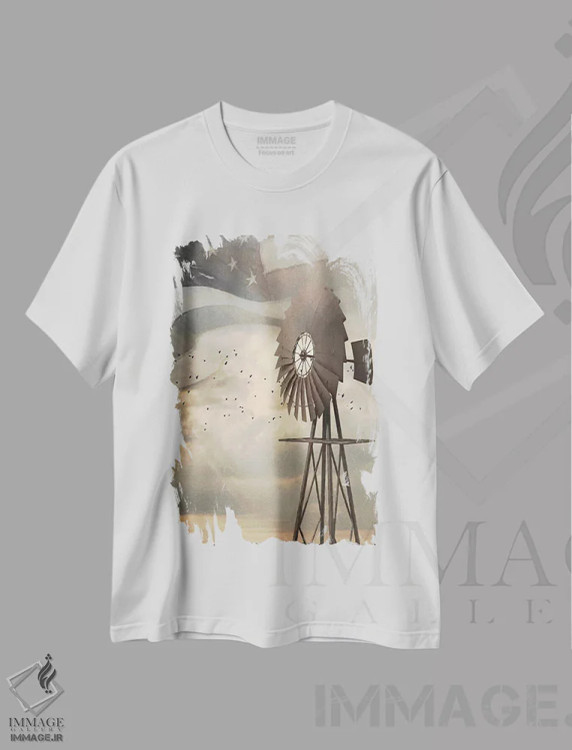 تیشرت سفید طرح دار سرزمینی که دوست دارم - آسیاب بادی ۱، دکور روستایی اثر لری دیتِر | immage.ir