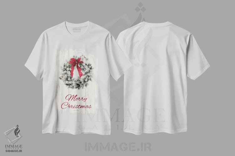 تیشرت سفید طرح دار حلقه گل کریسمس مرغک، تابلو و عبار ت های کریسمسی اثر لری دیتِر | فروشگاه ایماژ