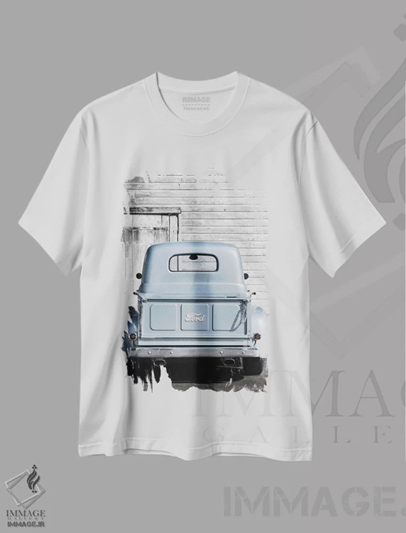تیشرت سفید طرح دار یک فورد بگیر، دکور آمریکایی اثر لری دیتِر | فروشگاه ایماژ