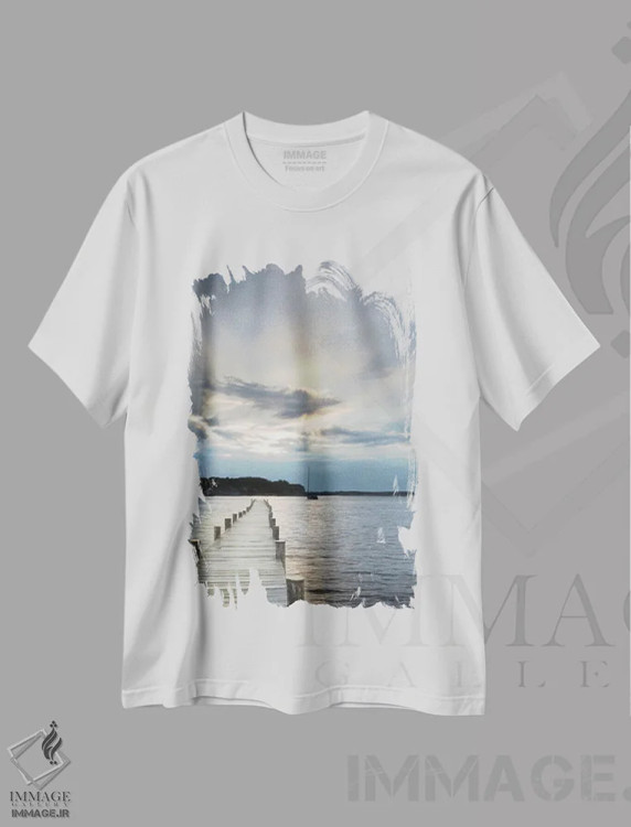 تیشرت سفید طرح دار غروب در خلیج، مدیوم اثر لری دیتِر | فروشگاه ایماژ