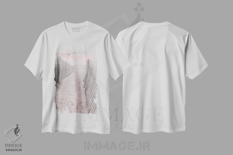 تیشرت سفید طرح دار طلوع ساحل صورتی، دکور ساحلی اثر لری دیتِر | immage.ir