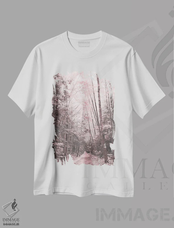 تیشرت سفید طرح دار "جنگل صورتی"، مدیوم اثر لری دیتِر | فروشگاه ایماژ