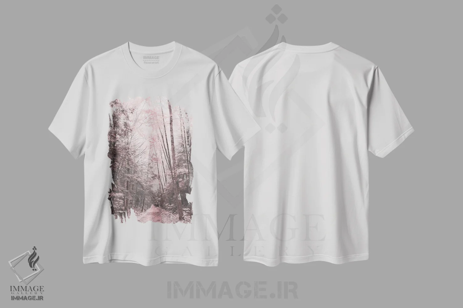 تیشرت سفید طرح دار "جنگل صورتی"، مدیوم اثر لری دیتِر | فروشگاه ایماژ