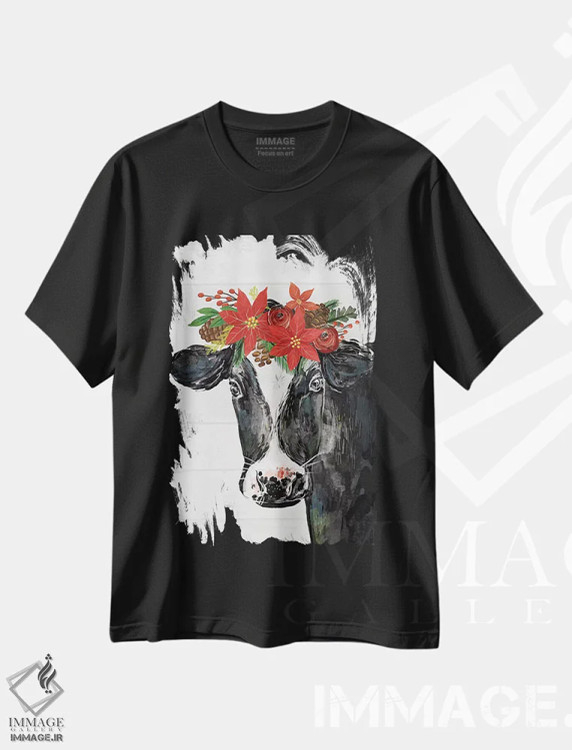 تیشرت مشکی طرح دار "کریسمس روستایی ۳"، دکور روستایی جشن دار اثر لونی هریس | فروشگاه ایماژ